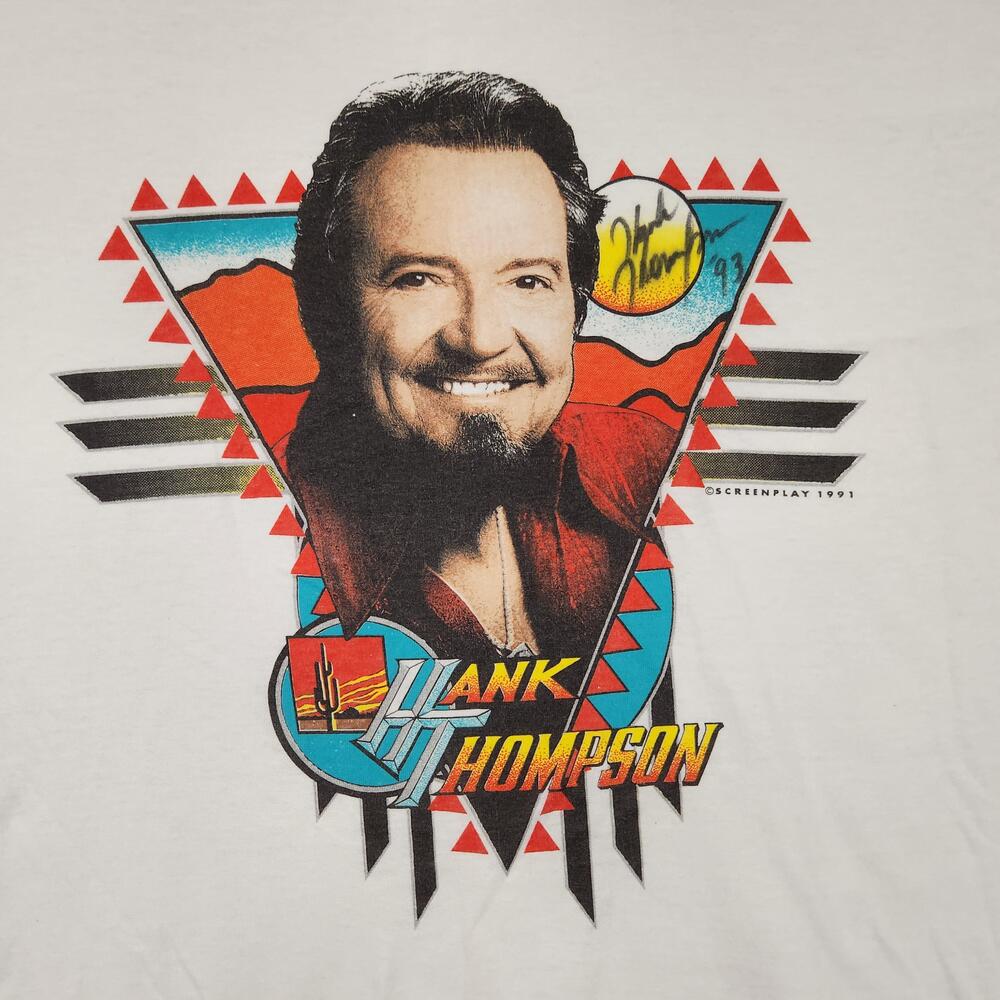 Vintage Hank Thompson Shirt Mens XL White Country Music Graphic 90s Honky Tonk